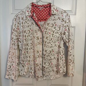 Victoria Secret Women Top Medium White Snowflake Print Modal Blend Sleepshirt, M